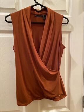 Tahari Sleeveless Wrap Top in Rust Orange, Size Medium